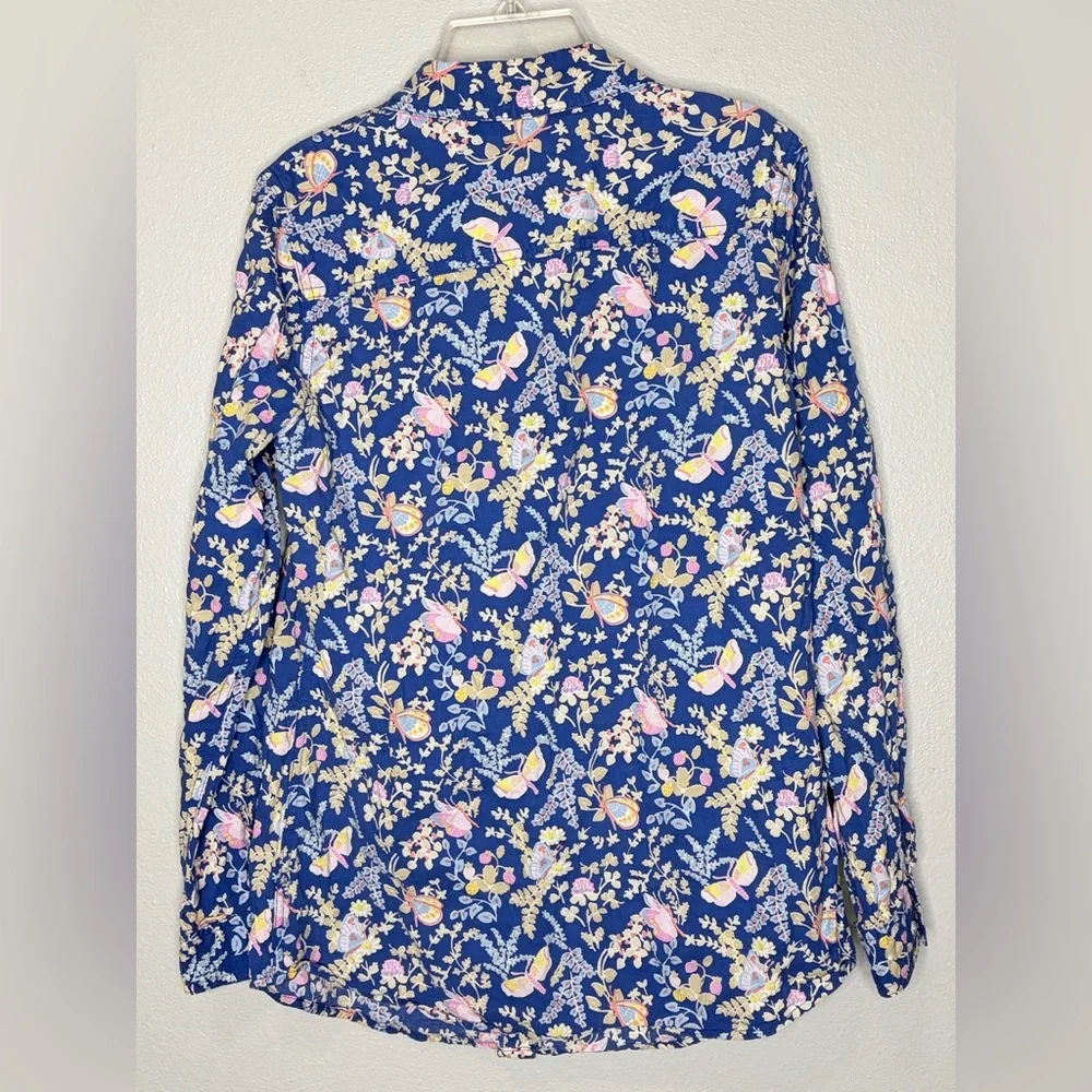 J. McLaughlin Lois Button-Up Shirt Small Blue‎ Butterfly Pattern Floral Casual